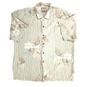 Tommy Bahama 100% Silk Hawaiian Camp Shirt Men's Large Floral Light Green